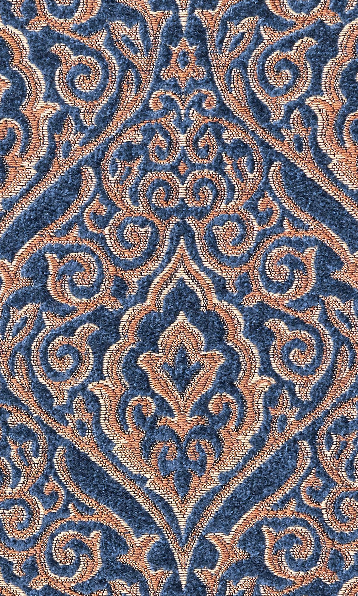 Damask Velvet Home Textile Fabric Material By the Metre (Beige/ Blue)