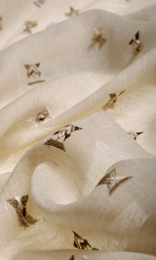 Embroidered Semi-Sheer Blinds (Beige/ Brown)
