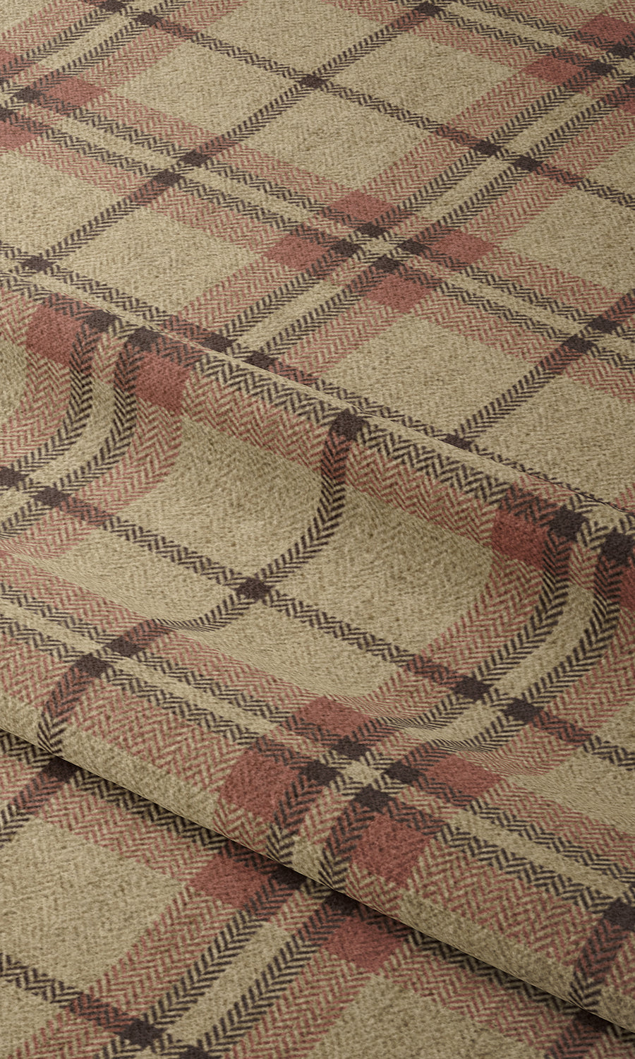 Check Patterned Free Fabric Material Sample (Beige/ Red)