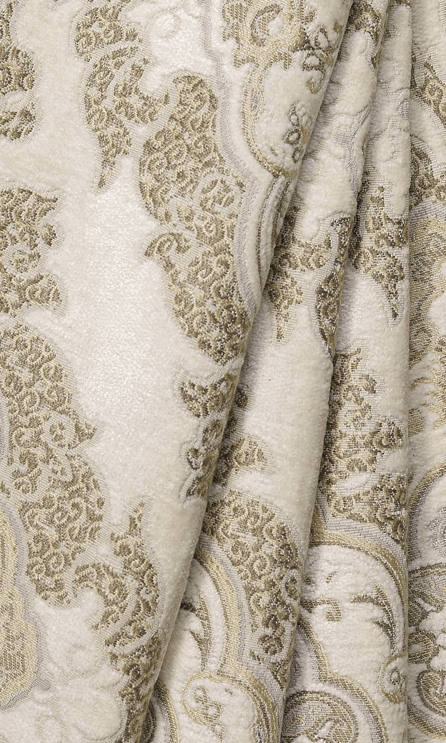 Damask Velvet Window Treatments Fabric By the Metre (White/ Beige/ Brown)