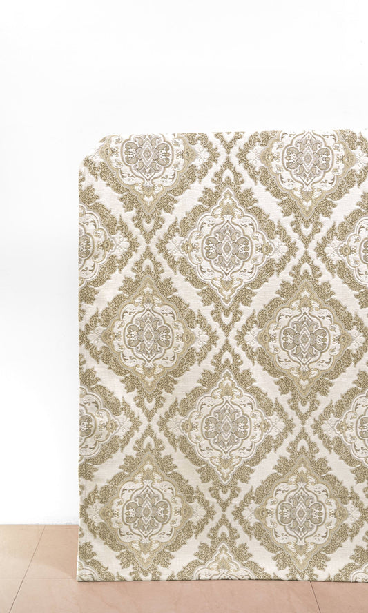 Damask Velvet Home Décor Fabric By the Metre (White/ Beige/ Brown)