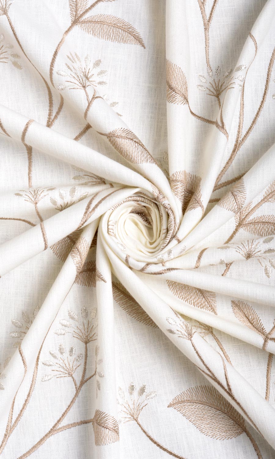 Floral Embroidery Fabric Sample for Roman Blinds & Shades (White/ Cream)