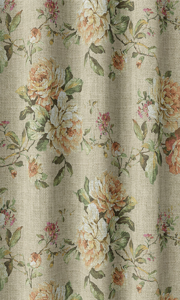 Country Floral Home Textile Fabric Material Sample (Yellow/ Orange)