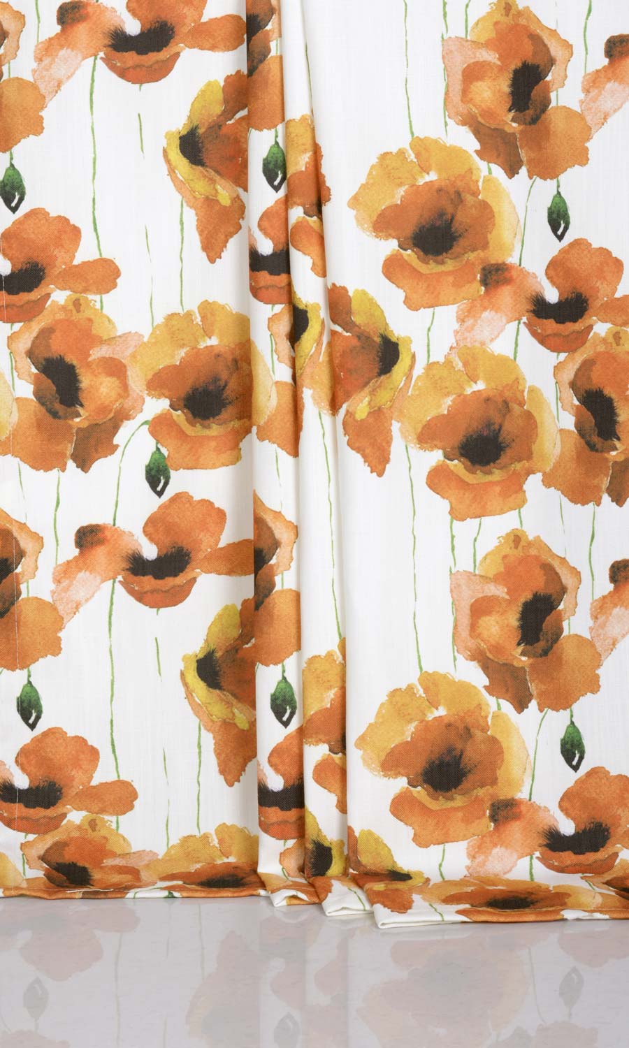 Floral Print Window Treatments Fabric Sample (Orange/ Yellow)