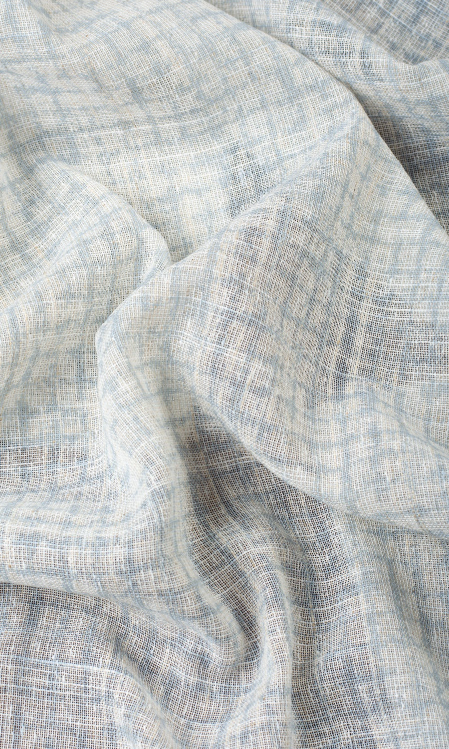 Checked Sheer Fabric By the Metre for Roman Blinds & Shades (White/ Turquoise Blue)