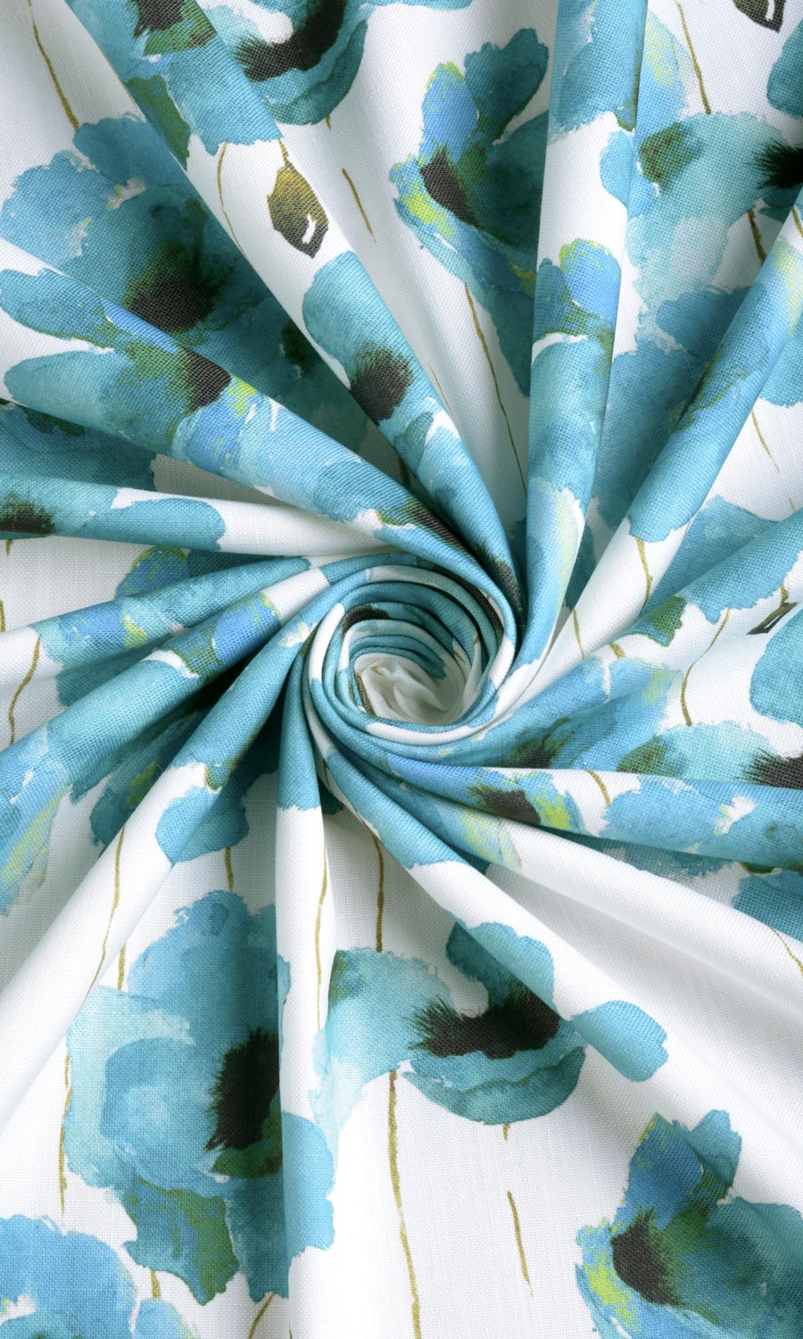 Water Lilies Floral Fabric By the Metre for Roman Blinds & Shades (Blue)