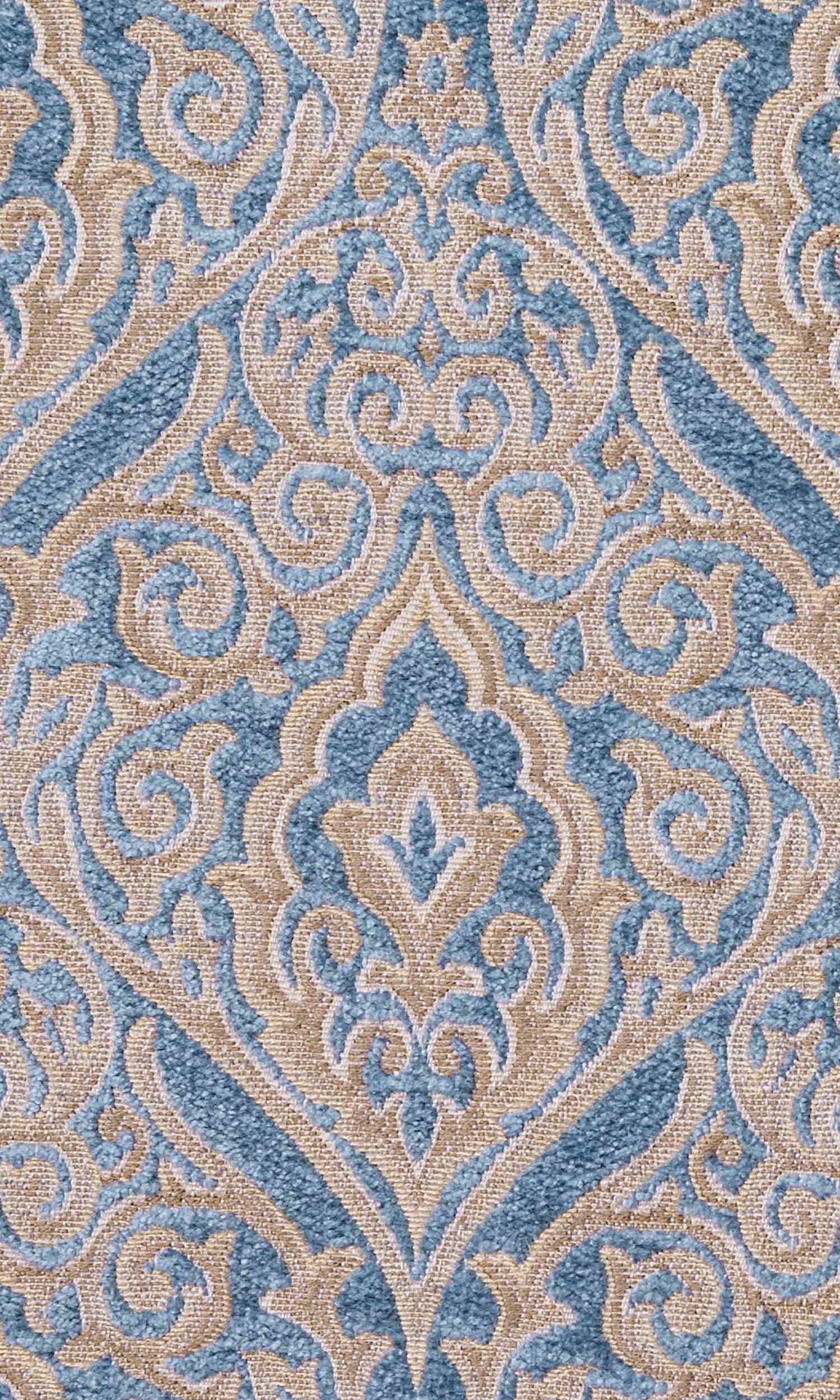 Damask Velvet Home Textile Fabric Material By the Metre (Beige/ Blue)