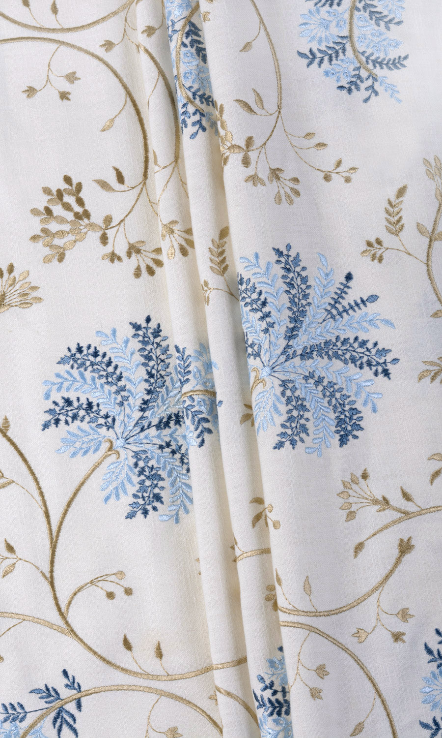 Floral Embroidery Fabric Material By the Metre (Brown/ Blue/ White)