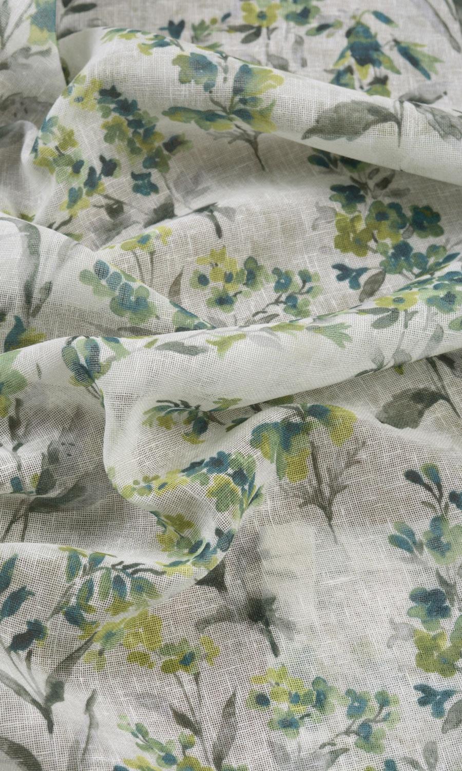Sheer Floral Print Blinds (Blue/ Green) Extra Long Short Wide