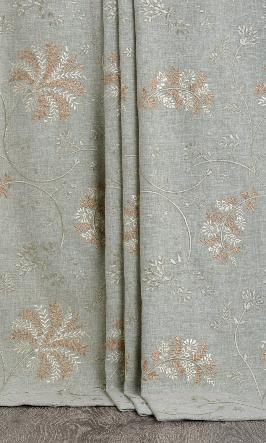 Floral Embroidery Home Décor Fabric Sample (Gray-Green)