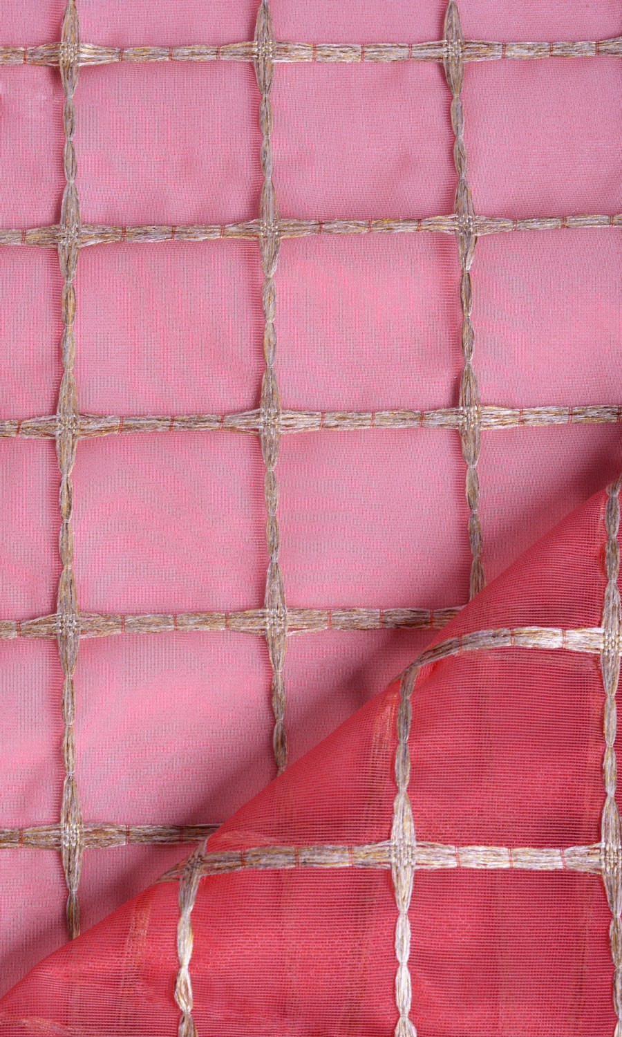 Checked Sheer Blinds (Coral Red/ Pink/ Gold) for Living, Bedroom, Kitchen, Bathroom
