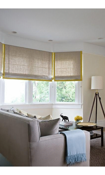 Roman blinds with ribbon trimming