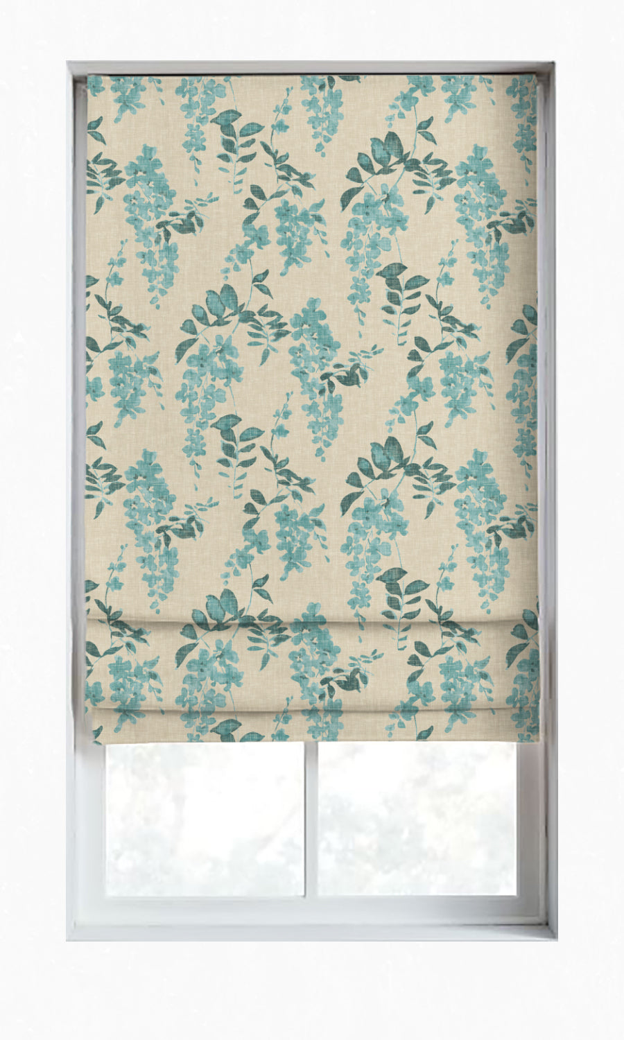 Floral Dimout Window Treatments Fabric By the Metre (Blue/ Grey)