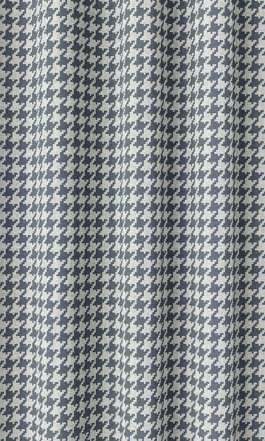 Houndstooth Home Décor Fabric By the Metre (Petrol Blue/ White)