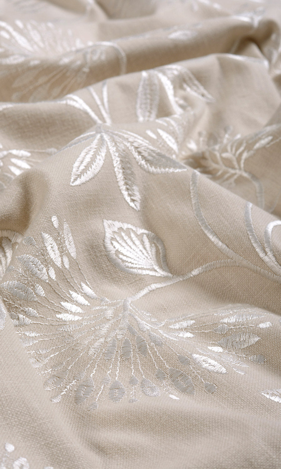 Floral Embroidery Fabric Sample for Roman Blinds & Shades (Beige/ White)
