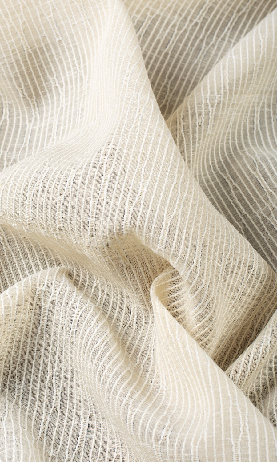 Textured Sheer Home Textile Fabric Material Sample (Ivory-Beige)