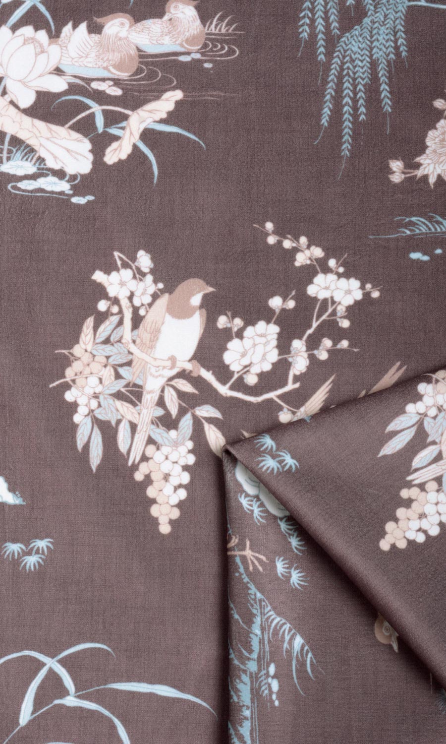 Chinoiserie Toile Velvet Fabric Material By the Metre (Deep Wine/ Brown)