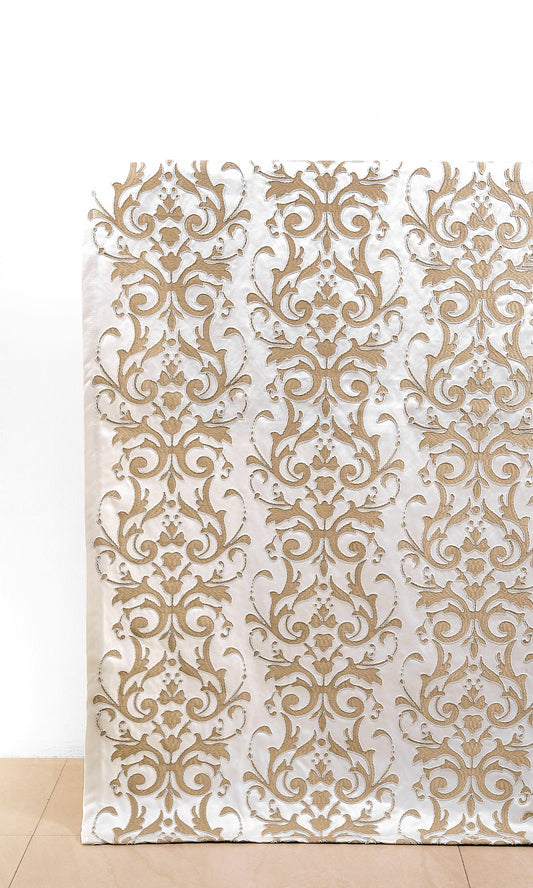 Damask Home Décor Fabric By the Metre (Golden/ White)