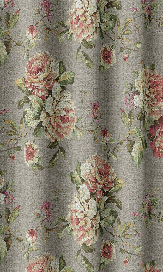 Country Floral Home Textile Fabric Material Sample (Grey/ Pink)