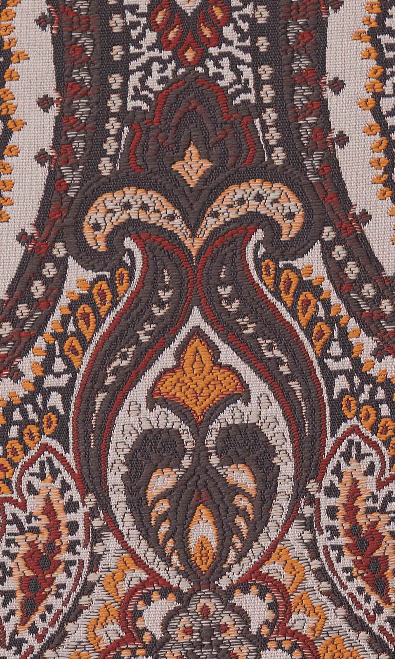 Damask Home Textile Fabric Material By the Metre (Umber Brown/ Red/ Yellow)