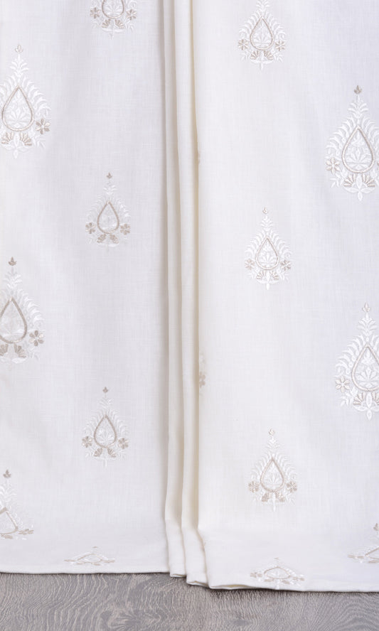 Embroidery Home Décor Fabric Sample (Pure White/ Pale Gray)