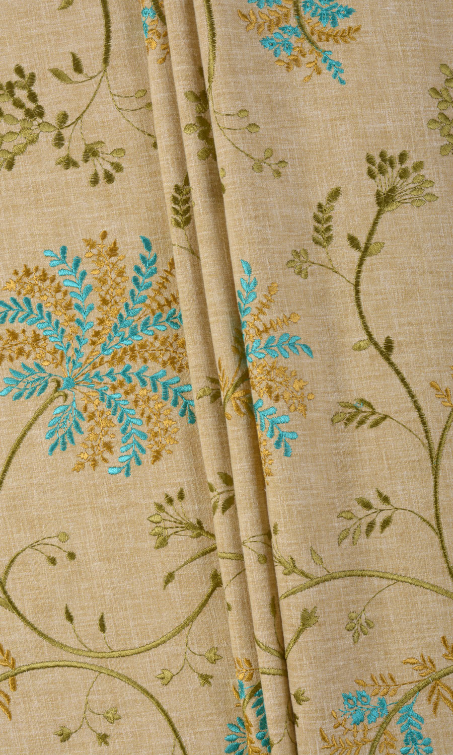 Floral Embroidery Home Textile Fabric Material By the Metre (Beige/ Brown/ Green/ Blue)