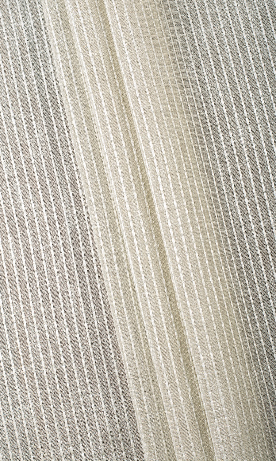 Striped Embroidery Sheer Fabric Material By the Metre (Pale Beige)
