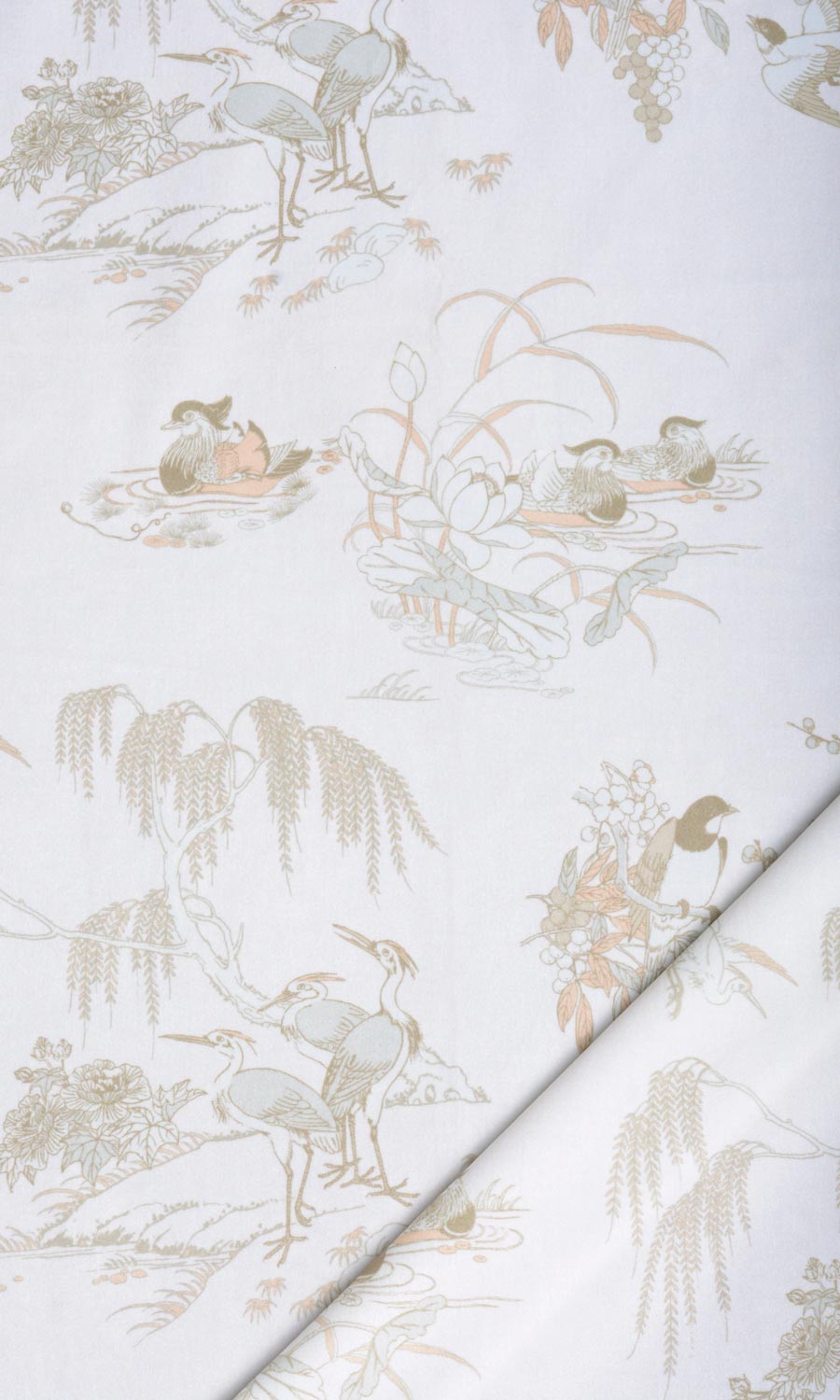 Chinoiserie Toile Velvet Flat, Plain, Fake, Faux, European Relaxed Roman Blinds (White/ Ivory)