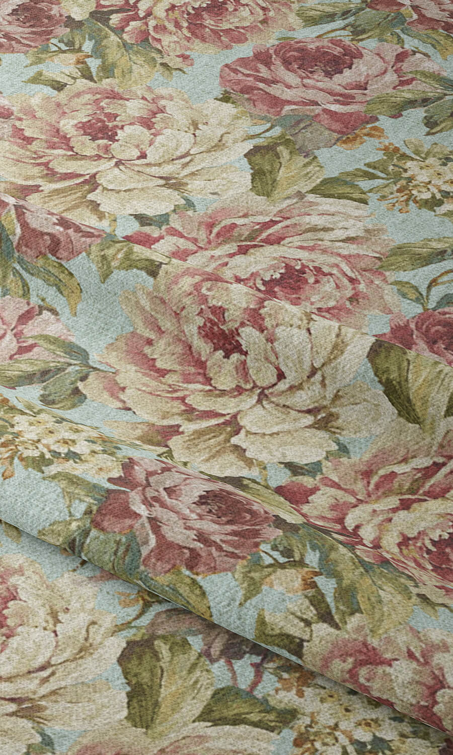 Classic Floral Patterned Fabric Material By the Metre (Pink & Blue)