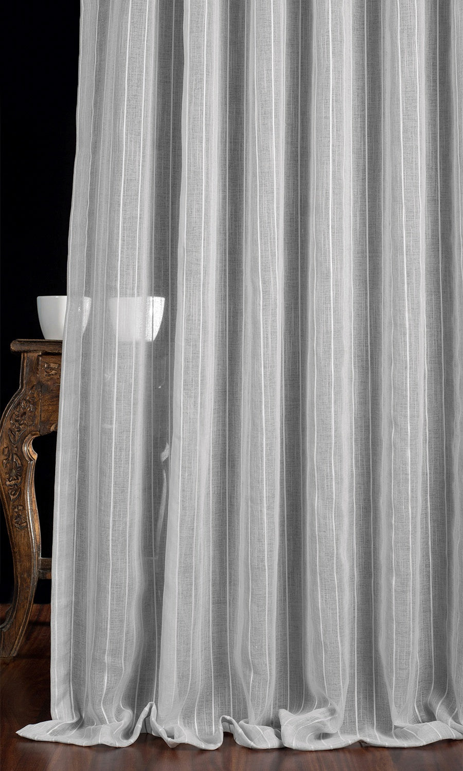 Striped Sheer Window Treatments Fabric By the Metre (Grey)