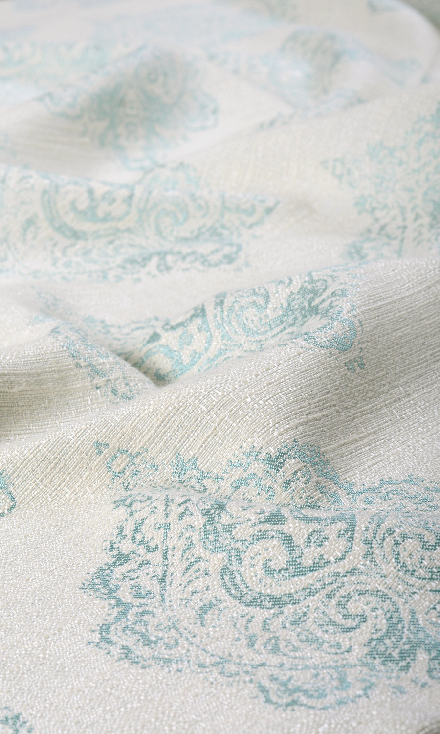 Damask Poly-Cotton Fabric By the Metre for Roman Blinds & Shades (White/ Blue)
