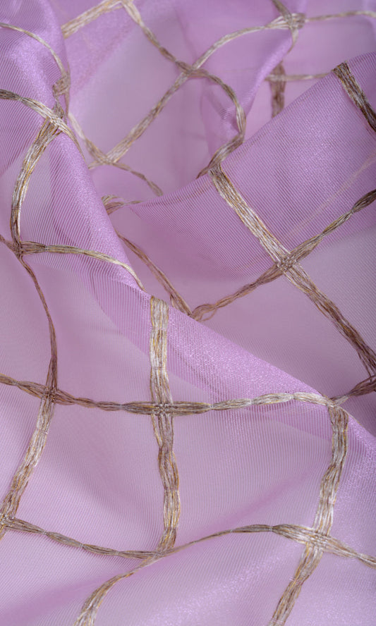 Embroidered Sheer Home Décor Fabric By the Metre (Pink/ Gold)