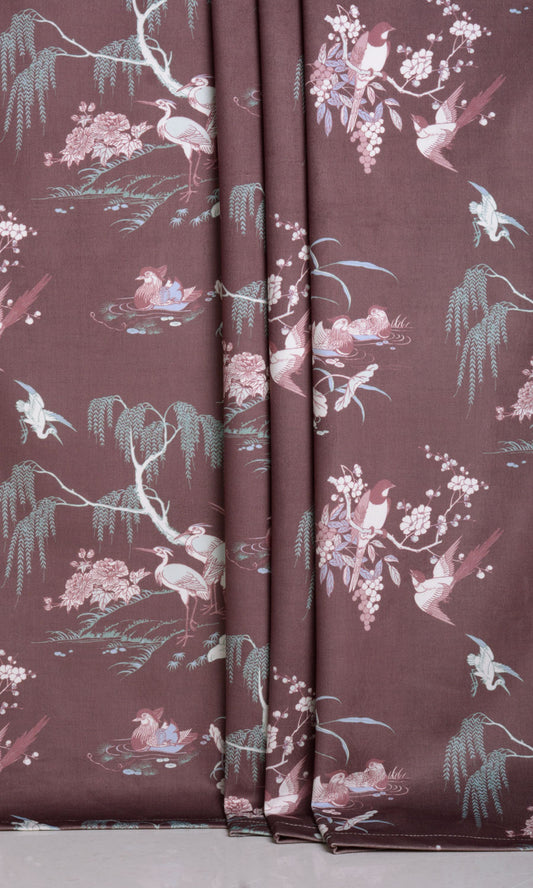 Chinoiserie Toile Velvet Home Décor Fabric Sample (Burgundy Red)