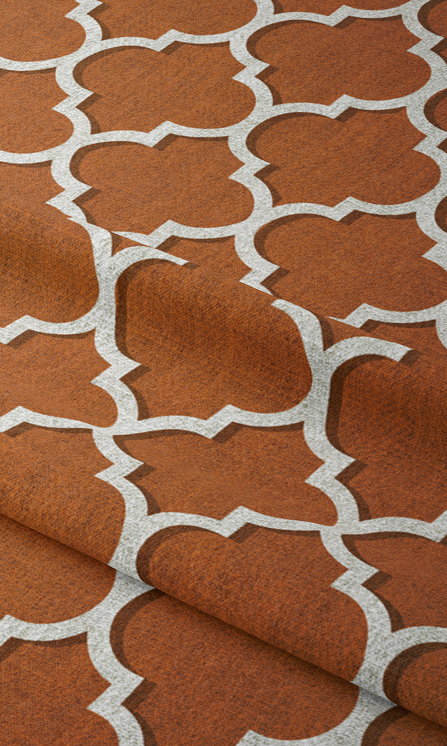 Trellis Tile Print Window Treatments Fabric Sample (Orange/ White)