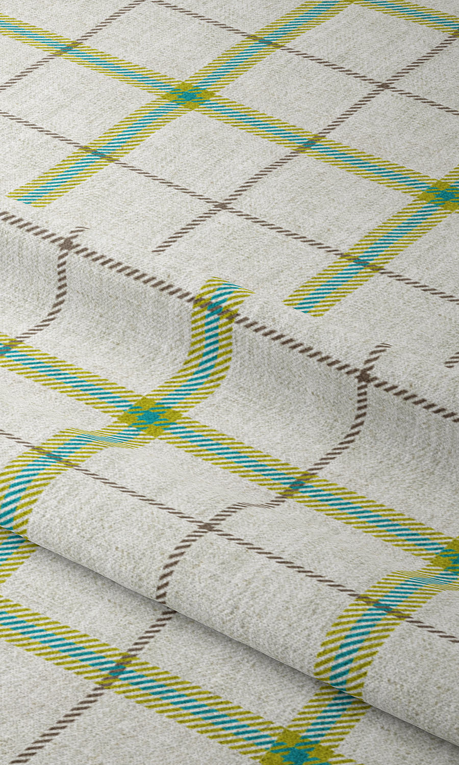 Check Print Home Textile Fabric Material By the Metre (Linen White/ Green/ Blue)