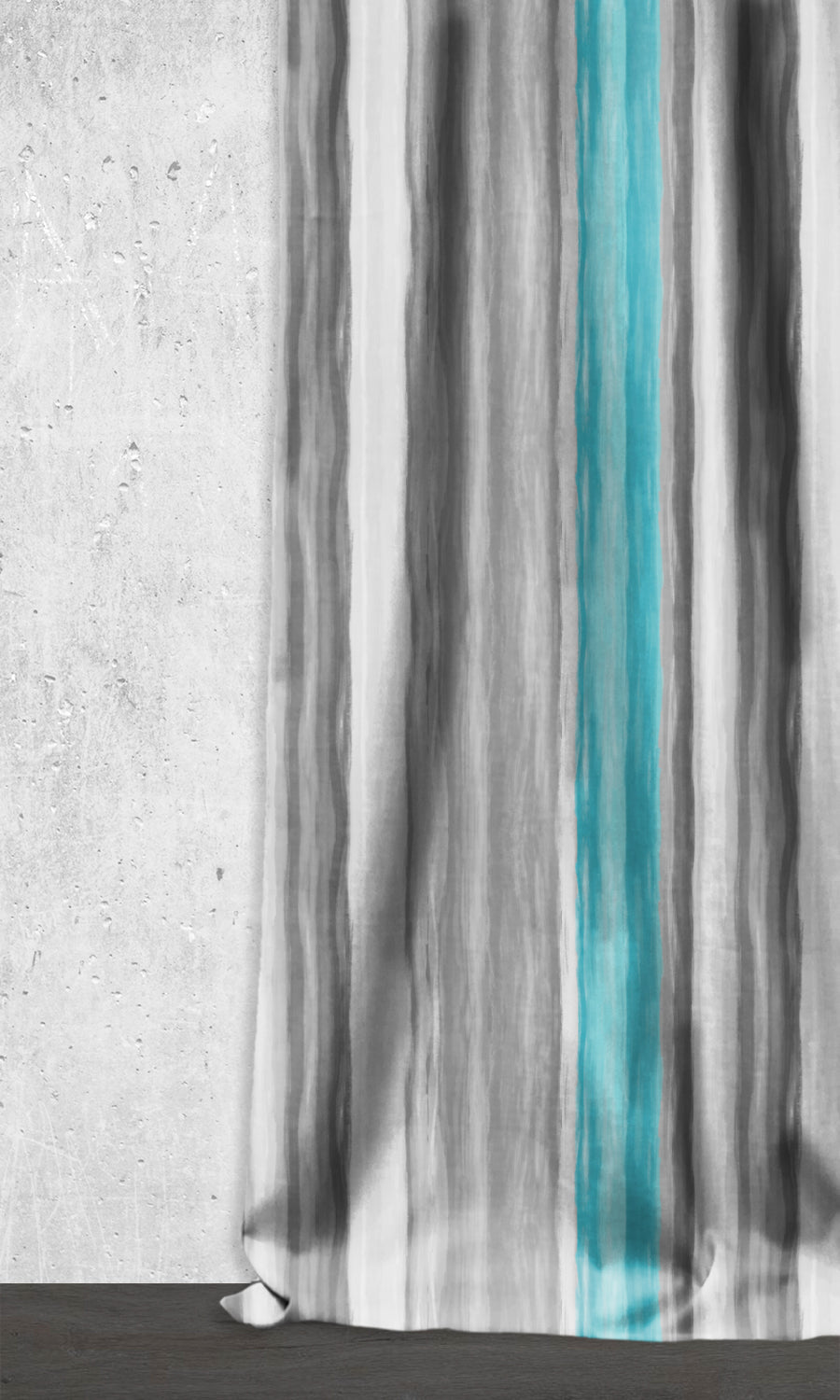 Dimout Striped Window Treatments Fabric By the Metre (Grey/ Turquoise Blue)