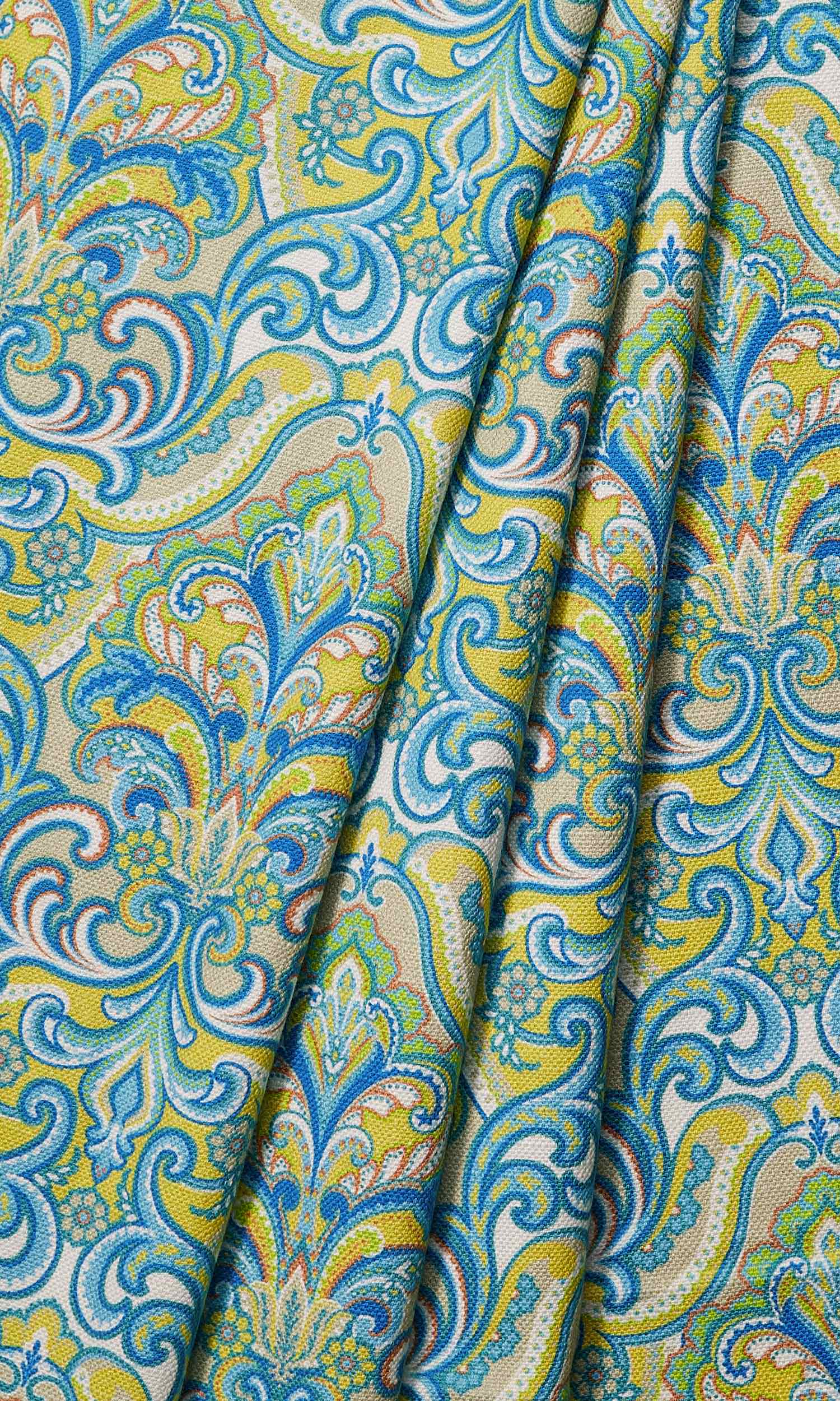 Fleur De Lis Print Window Treatments Fabric Sample (Green/ Blue)