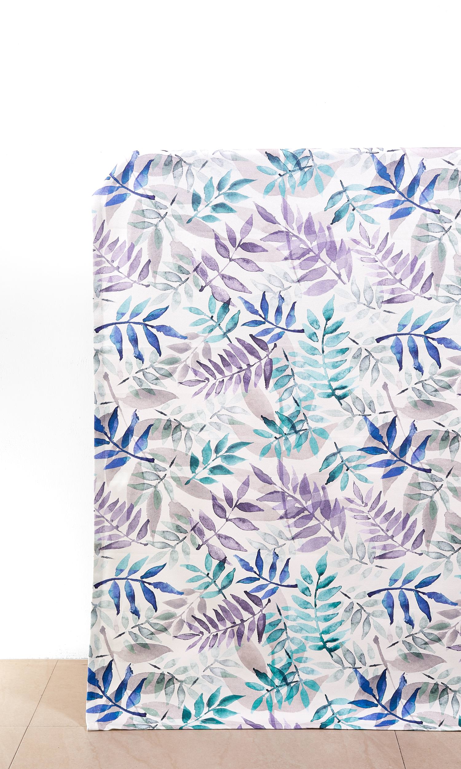 Floral Cotton Home Décor Fabric By the Metre (Purple/ Blue/ Gray)