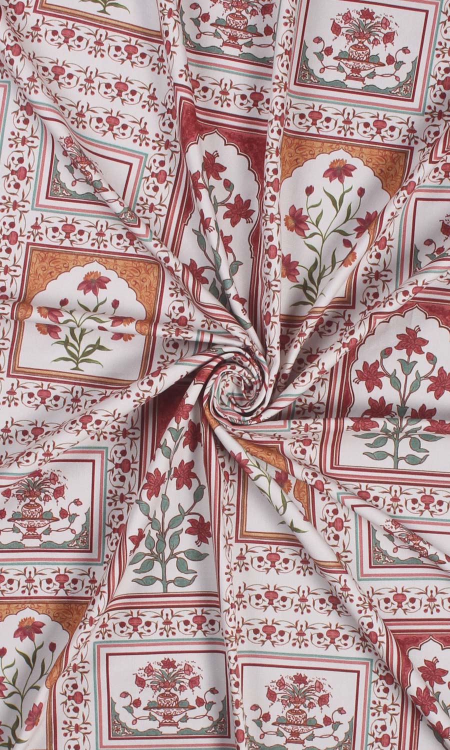 Floral Cotton Fabric Material By the Metre (Red/ Orange)