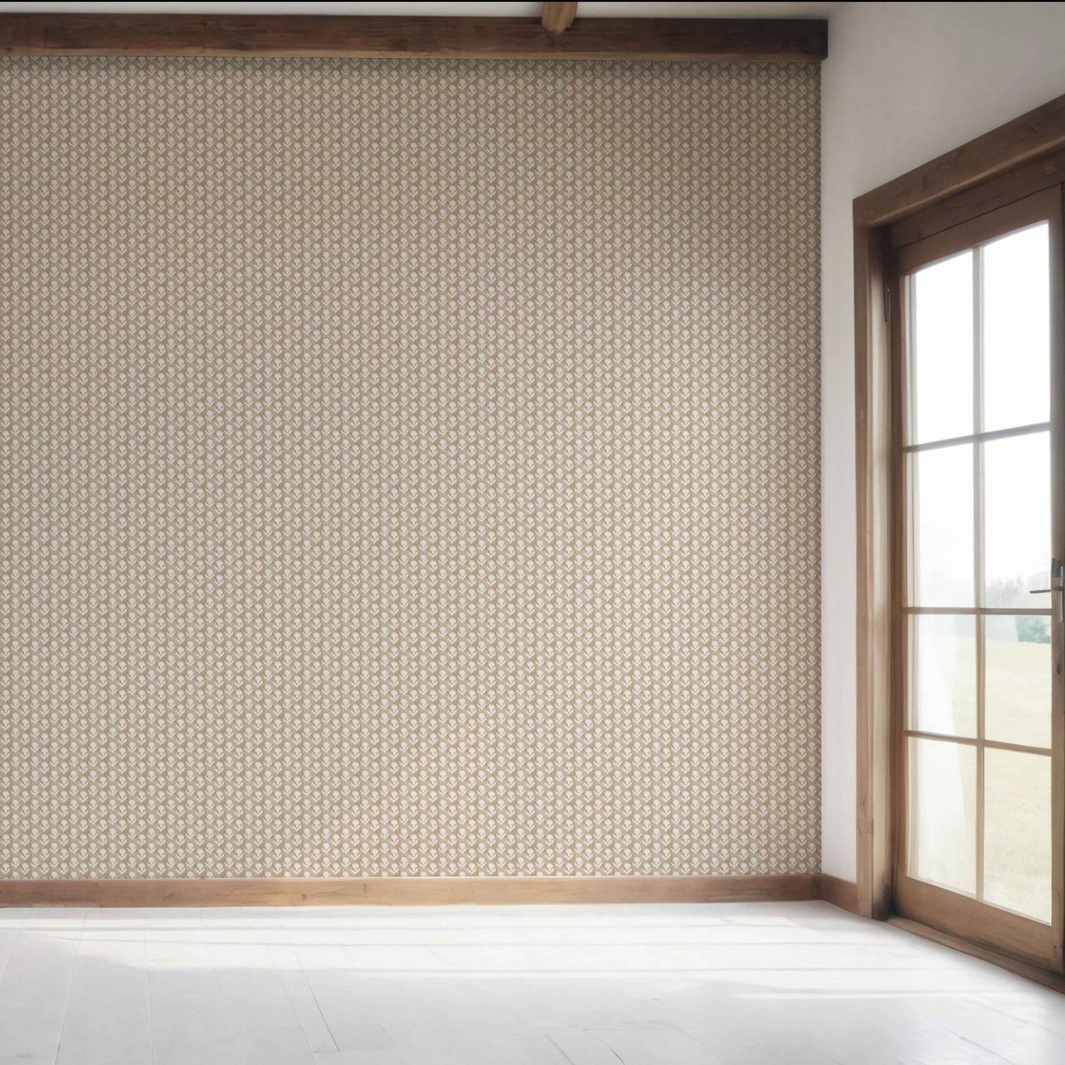 Neutral Small Floral Block Print Bedroom Wallpaper (Beige/ White)