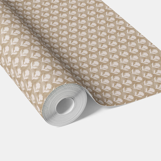Neutral Small Floral Block Print Traditional Wallpaper (Beige/ White)