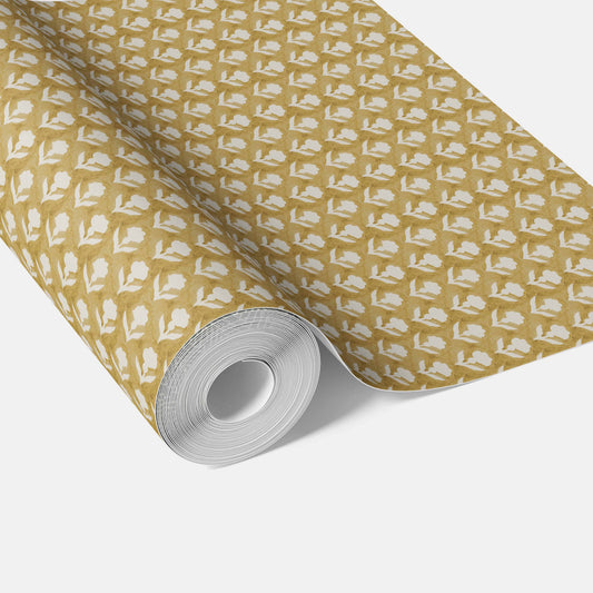 Small Floral Block Print Traditional Wallpaper (Yellow/ White)