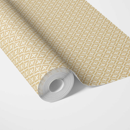 Geometric Diamond Lattice Traditional Wallpaper (Yellow/ White)