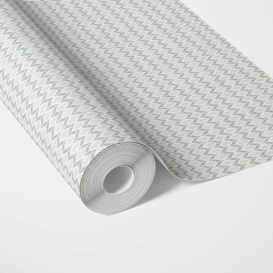 Neutral Ikat Striped Traditional Wallpaper (Light Gray- Blue/ White)