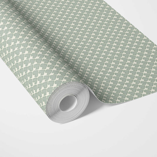 Small-Scale Geometric Print Traditional Wallpaper (Sage Green/ White)