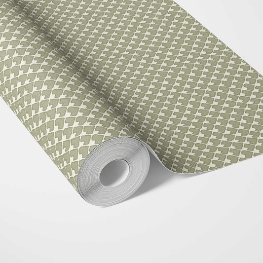 Small-Scale Geometric Print Traditional Wallpaper (Olive Green/ White)