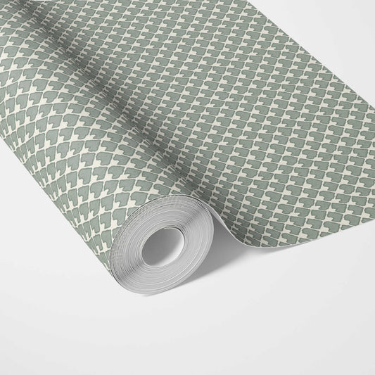 Neutral-Toned Small-Scale Geometric Print Traditional Wallpaper (Gray-Green/ White)