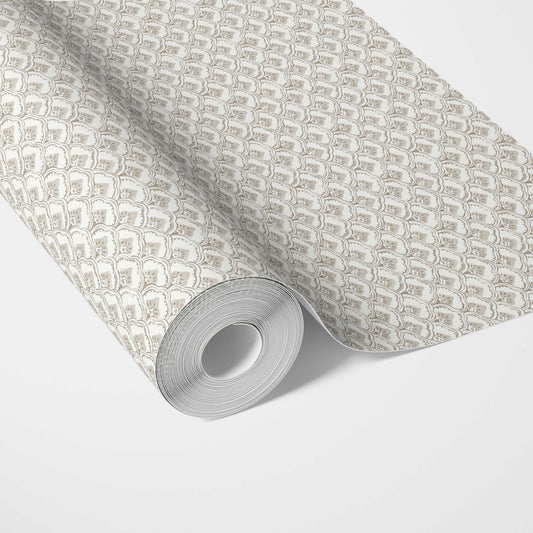 Small-Scale Floral Lattice Traditional Wallpaper (Warm Gray/ Beige/ Taupe/ White)