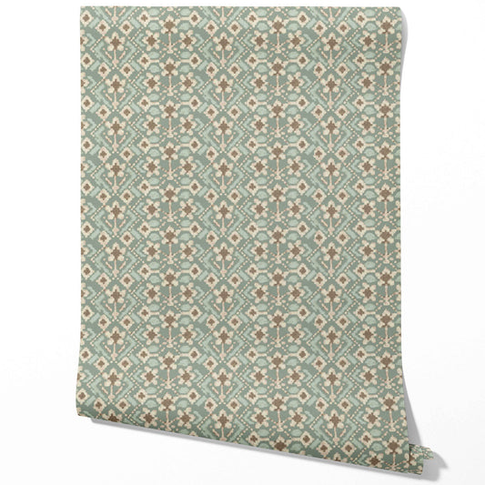 Modern Botanical Floral Traditional Wallpaper (Sage Green/ Beige)