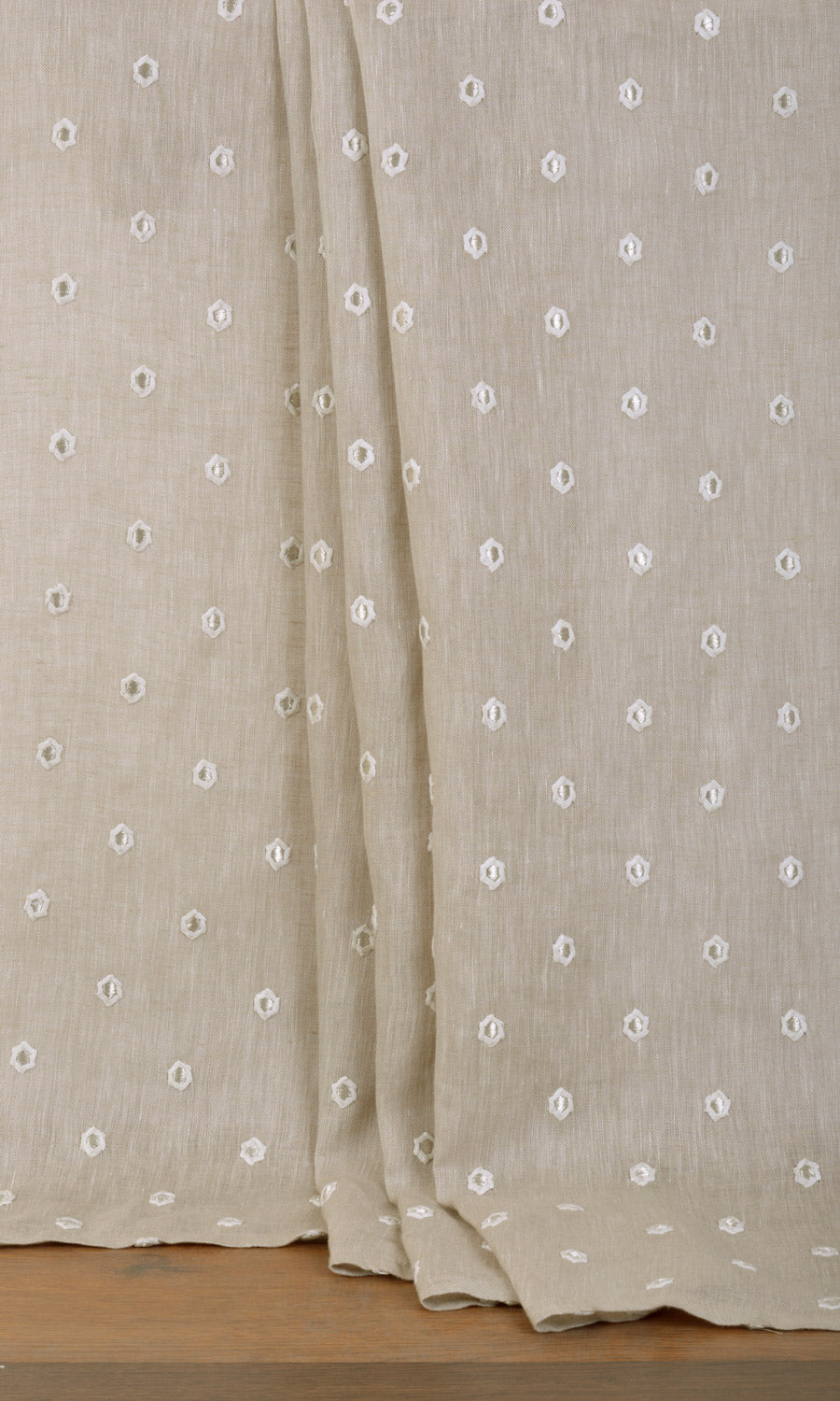 Sheer Embroidered Linen Window Treatments Fabric By the Metre (Beige)